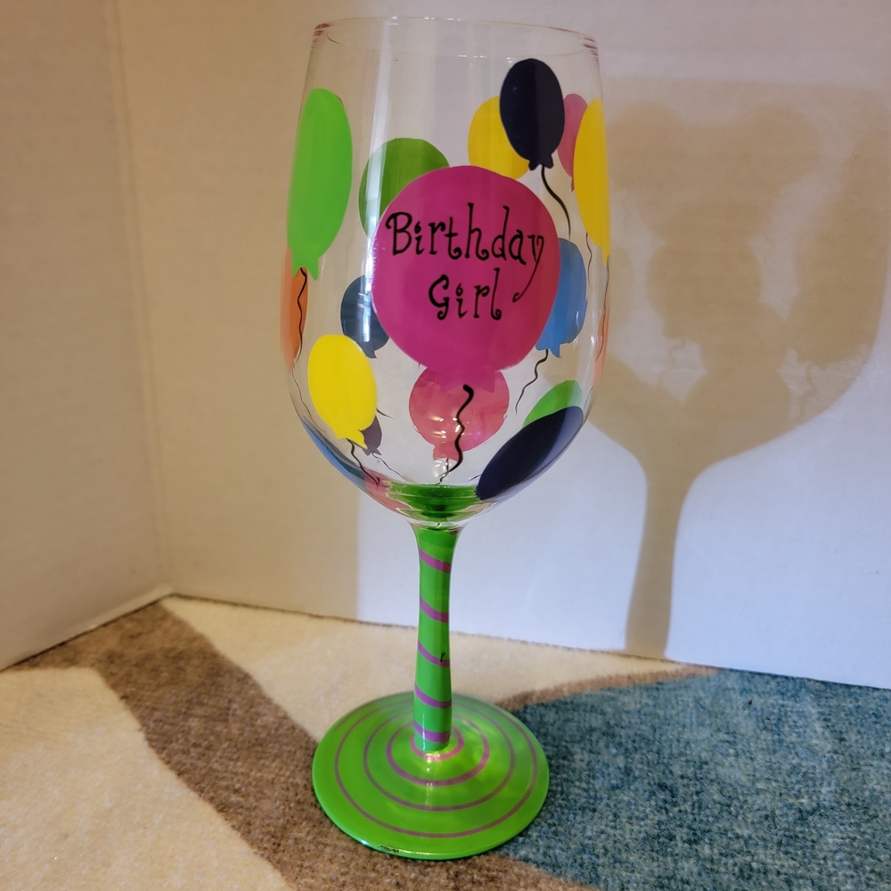 Colorful Birthday Girl Wine Glass